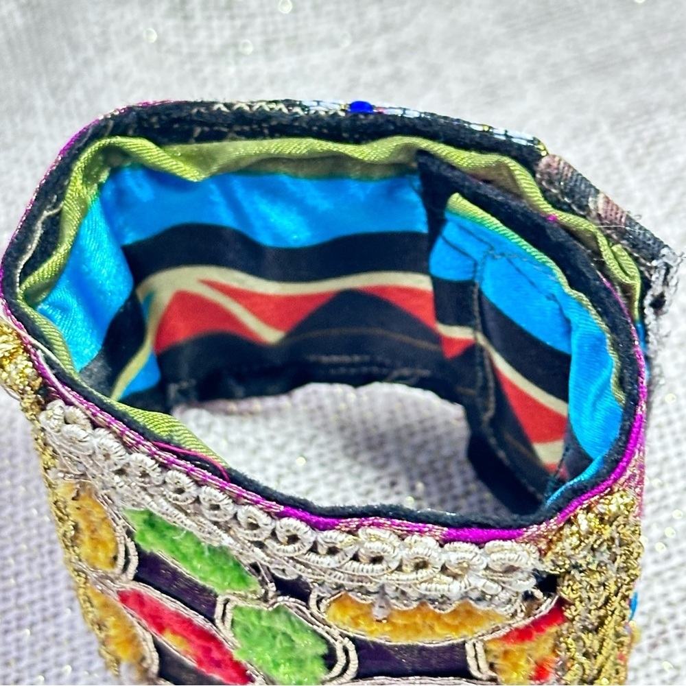 RUBYRUDI Cuff Bracelet Handcrafted OOAK Fabric Embellished Artisan Wearable Art - Picture 3 of 14